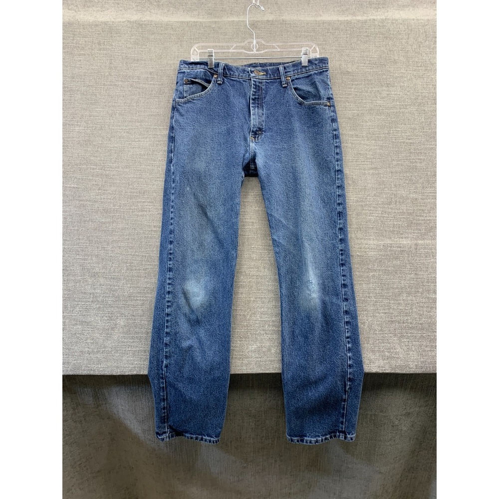 Wrangler Straight Jeans Mens 34x32 Blue Denim Medium Wash Distressed Lot of 2‎